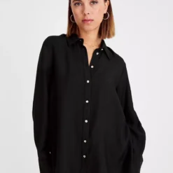 Black Diamonte Button Oversized Shirt 12