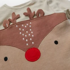 Front Page 42 Christmas Reindeer Velour Sleepsuit & Hat 9-12 Months