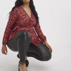 SIMPLY BE Multi Coloured Print Long Sleeve Twist Front Stretch Satin Blouse 26